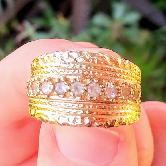 Vintage Jewelry - Italian Gold White Sapphire Sterling Signed Ring